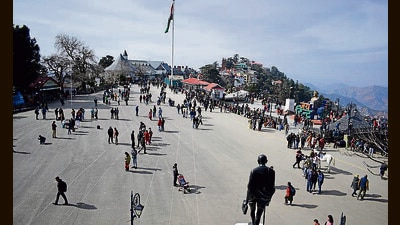 The Ridge, the most photographed wide-open street located on the side of Shimla Mall Road, is sinking. (Deepak Sansta/HT) The Ridge, the most photographed wide-open street located on the side of Shimla Mall Road, is sinking. (Deepak Sansta/HT)