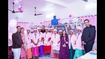Women selected to work at the sanitary pad production unit. (HT) Women selected to work at the sanitary pad production unit. (HT)