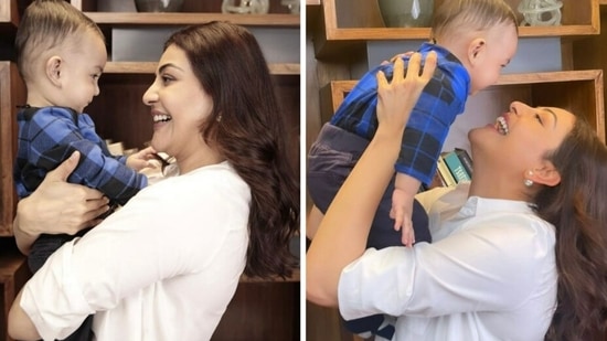 Kajal Aggarwal with her son Neil Kitchlu. 