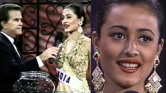 Namrata Shirodkar during the questions round at Miss Universe 1993.
