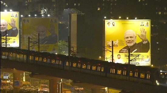 Mumbai, India - January 19, 2023: Aerial view of Mumbai Metro Line 2A and 7 inaugurated by PM Narendra Modi at Gundavali Metro Station, Andheri, in Mumbai, India, on Thursday, January 19, 2023. (Photo by Vijay Bate/HT Photo) (HT PHOTO)