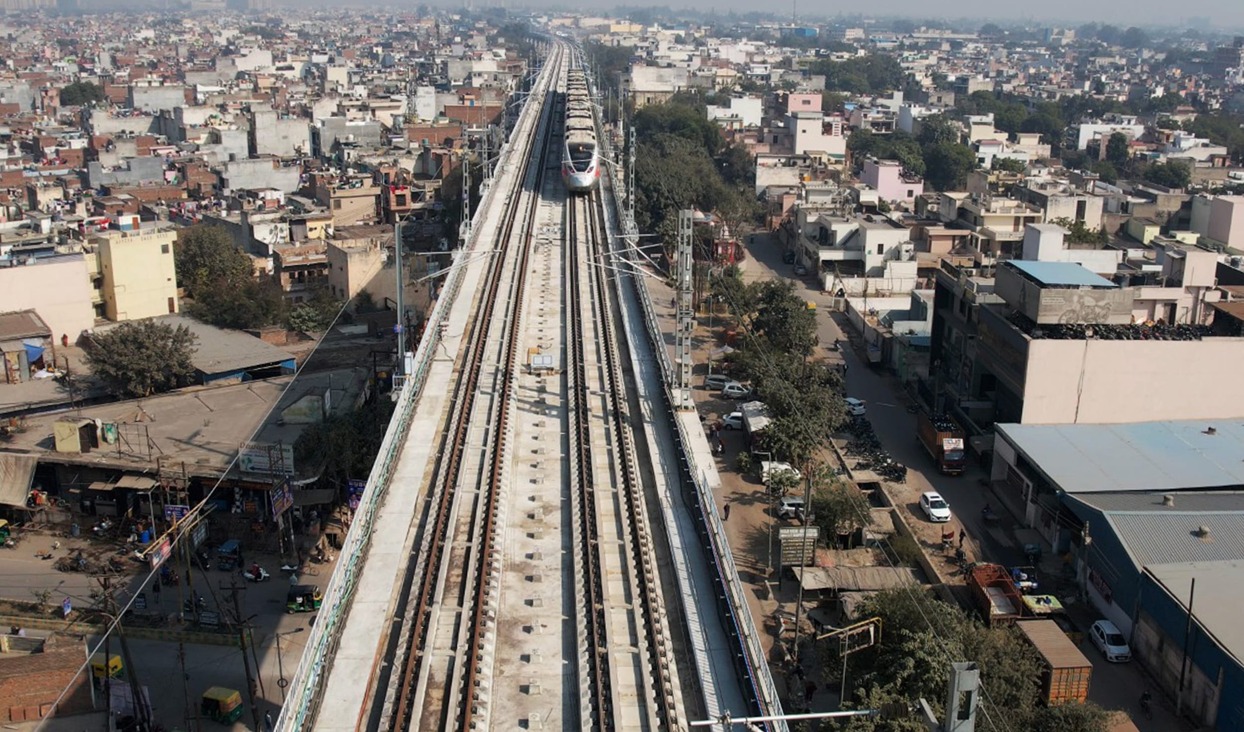 During the high-speed test run, the train was tested without the sand bags that will be used during the later trial runs to simulate passenger load. (HT Photo) During the high-speed test run, the train was tested without the sand bags that will be used during the later trial runs to simulate passenger load. (HT Photo)