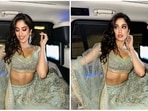 Janhvi Kapoor grabs eyeballs as she arrives at the engagement party of Anant Ambani and Radhika Merchant which was held on January 19 in a dreamy pastel lehenga by ace Indian designer Falguni Shane Peacock. (Instagram/@janhvikapoor)