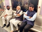 PM Modi travelled on the Metro with Eknath Shinde and Devendra Fadnavis.(Twitter) PM Modi travelled on the Metro with Eknath Shinde and Devendra Fadnavis.(Twitter)