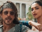 Shah Rukh Khan and Deepika Padukone in a still from Pathaan. Shah Rukh Khan and Deepika Padukone in a still from Pathaan.