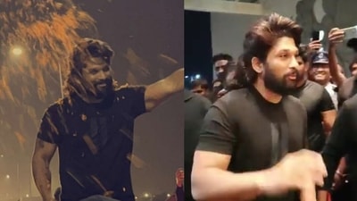 Actor Allu Arjun arrived in Visakhapatnam, Andra Pradesh for the shoot of Pushpa: The Rule where his fans greeted him with flowers and cheers at the airport. Actor Allu Arjun arrived in Visakhapatnam, Andra Pradesh for the shoot of Pushpa: The Rule where his fans greeted him with flowers and cheers at the airport.