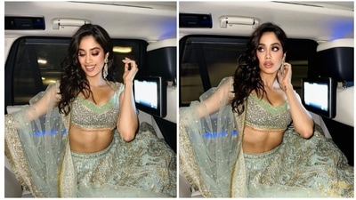 Janhvi Kapoor grabs eyeballs as she arrives at the engagement party of Anant Ambani and Radhika Merchant which was held on January 19 in a dreamy pastel lehenga by ace Indian designer Falguni Shane Peacock. (Instagram/@janhvikapoor) Janhvi Kapoor grabs eyeballs as she arrives at the engagement party of Anant Ambani and Radhika Merchant which was held on January 19 in a dreamy pastel lehenga by ace Indian designer Falguni Shane Peacock. (Instagram/@janhvikapoor)