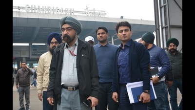 Divisional railway manager of Ambala division, Mandeep Singh Bhatia inspecting the Chandigarh railway station on Friday. (Sant Arora/HT)