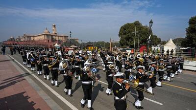 India Navy Band Contingent rehearses for the Republic Day Parade 2023 at the Kartavya Path, in New Delhi. (Raj K Raj/HT) India Navy Band Contingent rehearses for the Republic Day Parade 2023 at the Kartavya Path, in New Delhi. (Raj K Raj/HT)