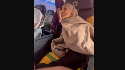 The image, taken from the viral Instagram video, shows the elderly woman who took her life’s first flight at the age of 83. (Instagram/@thebadimummy)