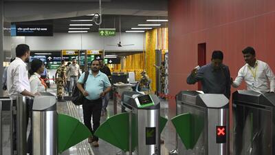 Mumbai, India - January 20, 2023: Mumbai Metro Route 2A and 7 operations starts from 4 pm in the presence of Metropolitan Commissioner S.V.R. Srinivas from Gundavali Metro Station, in Andheri, in Mumbai, India, on Friday, January 20, 2023. (Photo by Vijay Bate/HT Photo) (HT PHOTO) Mumbai, India - January 20, 2023: Mumbai Metro Route 2A and 7 operations starts from 4 pm in the presence of Metropolitan Commissioner S.V.R. Srinivas from Gundavali Metro Station, in Andheri, in Mumbai, India, on Friday, January 20, 2023. (Photo by Vijay Bate/HT Photo) (HT PHOTO)
