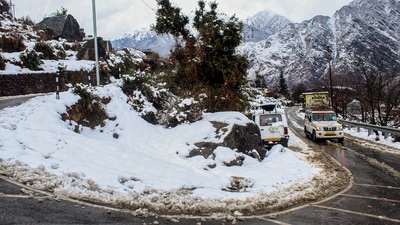 Traffic movement on both sides of the Srinagar-Jammu national highway, the all-weather road connecting Kashmir with the rest of the country, was stopped due to snowfall and shooting stones between Ramban and Banihal, officials said. (PTI) Traffic movement on both sides of the Srinagar-Jammu national highway, the all-weather road connecting Kashmir with the rest of the country, was stopped due to snowfall and shooting stones between Ramban and Banihal, officials said. (PTI)