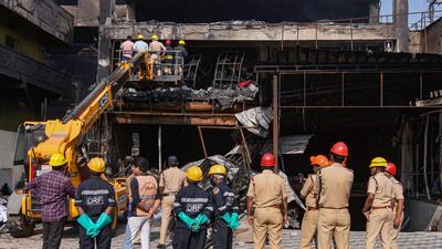 Secunderabad: Fire and SDRF men carry out search at charred Deccan Mall a day after fire in Secunderabad on Friday (PTI) Secunderabad: Fire and SDRF men carry out search at charred Deccan Mall a day after fire in Secunderabad on Friday (PTI)