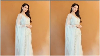Nora played muse to fashion designer Ritika Mirchandani and picked a sheer white ethnic ensemble from the shelves of the designer. (Instagram/@norafatehi) Nora played muse to fashion designer Ritika Mirchandani and picked a sheer white ethnic ensemble from the shelves of the designer. (Instagram/@norafatehi)