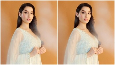In minimal diamond ear studs and finger rings, Nora further accessorised her look for the day. (Instagram/@norafatehi) In minimal diamond ear studs and finger rings, Nora further accessorised her look for the day. (Instagram/@norafatehi)