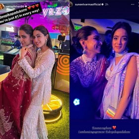 Deepika posed for pictures with Sara and Aanandita at the engagement party. Deepika posed for pictures with Sara and Aanandita at the engagement party.