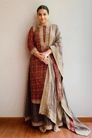 Vidya Balan in ajrak print suit (Instagram) Vidya Balan in ajrak print suit (Instagram)