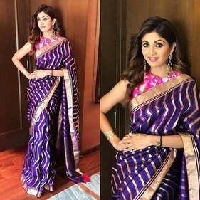 Shilpa Shetty is purple leheriya saree (pinterest) Shilpa Shetty is purple leheriya saree (pinterest)