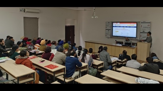 Principals and delegates of all the colleges of state at SCD college attended workshop on centralised admissions portal in Ludhiana on Friday. (HT Photo)