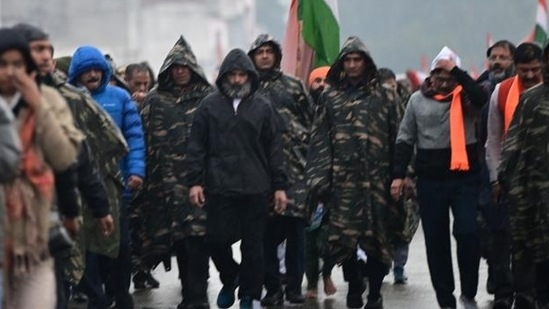 Congress leader Rahul Gandhi during Bharat Jodo Yatra in Kathua on Friday. (Waseem Andrabi/HT photo) Congress leader Rahul Gandhi during Bharat Jodo Yatra in Kathua on Friday. (Waseem Andrabi/HT photo)