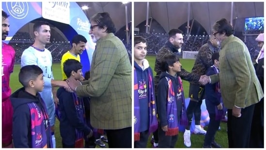 Cristiano Ronaldo and Lionel Messi shook hands with Amitabh Bachchan at the all-star game in Riyadh. Cristiano Ronaldo and Lionel Messi shook hands with Amitabh Bachchan at the all-star game in Riyadh.