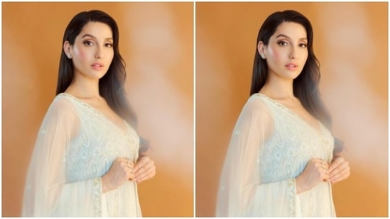 In minimal diamond ear studs and finger rings, Nora further accessorised her look for the day.&nbsp;(Instagram/@norafatehi)