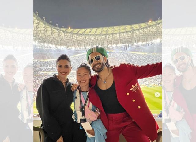 She poses for a picture with actors Deepika Padukone and Ranveer Singh at the FIFA World Cup in Qatar She poses for a picture with actors Deepika Padukone and Ranveer Singh at the FIFA World Cup in Qatar