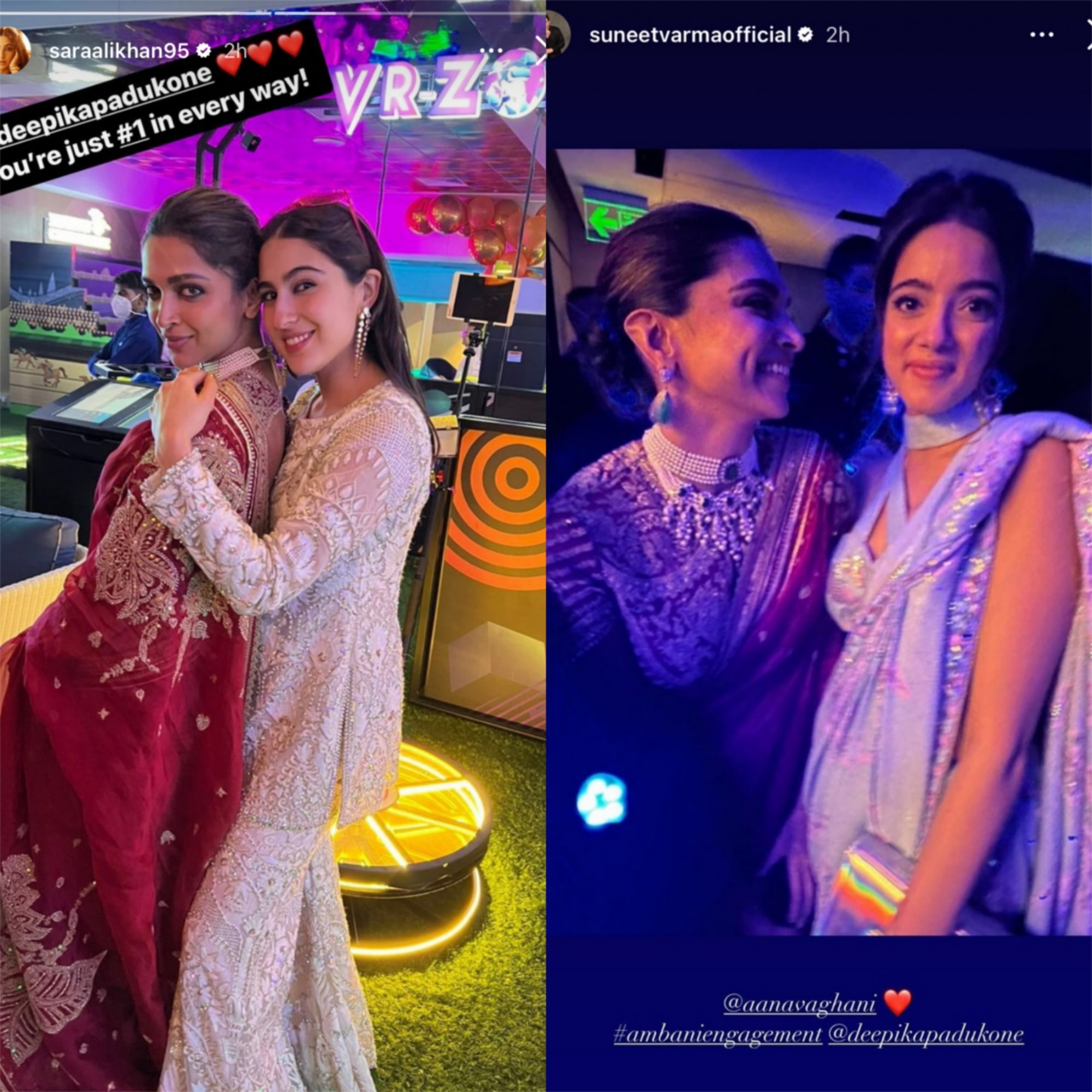 Deepika posed for pictures with Sara and Aanandita at the engagement party.