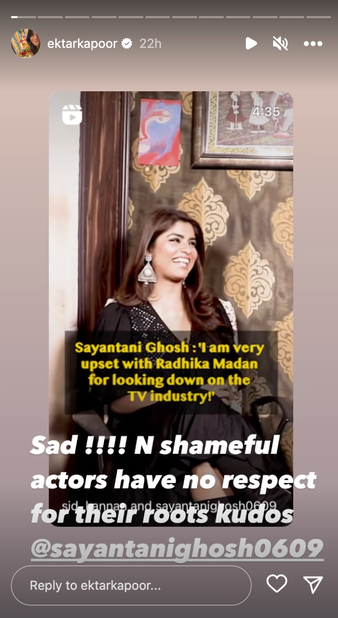 Ekta Kapoor's post about Sayantani and Radhika Madan.