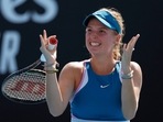 Linda Fruhvirtova of the Czech Republic celebrates after defeating compatriot Marketa Vondrousova in their third round match at the Australian Open tennis championship in Melbourne, Australia, Saturday, Jan. 21, 2023.(AP) Linda Fruhvirtova of the Czech Republic celebrates after defeating compatriot Marketa Vondrousova in their third round match at the Australian Open tennis championship in Melbourne, Australia, Saturday, Jan. 21, 2023.(AP)