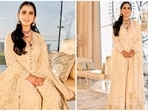 Isha Ambani opted for a regal look for the engagement ceremony of Anant Ambani and Radhika Merchant. For the grand celebration, she donned an ivory anarkali paired with statement jewellery. (Instagram/@stylebyami)