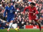 Chelsea's Ukrainian midfielder Mykhailo Mudryk (L) fights for the ball with Liverpool's English defender Trent Alexander-Arnold (R)(AFP) Chelsea's Ukrainian midfielder Mykhailo Mudryk (L) fights for the ball with Liverpool's English defender Trent Alexander-Arnold (R)(AFP)