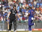 India's Mohammed Shami, right, celebrates the wicket of New Zealand's Michael Bracewell, left, during the second one-day international cricket match between India and New Zealand in Raipur, India, Saturday, Jan. 21, 2023. India's Mohammed Shami, right, celebrates the wicket of New Zealand's Michael Bracewell, left, during the second one-day international cricket match between India and New Zealand in Raipur, India, Saturday, Jan. 21, 2023.