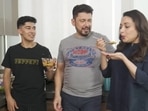 Madhuri Dixit in a new video with husband Dr Shriram Nene and son Arin. Madhuri Dixit in a new video with husband Dr Shriram Nene and son Arin.