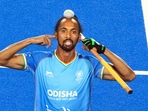 Hardik Singh (8) of India reacts after scoring a goal against Spain during a match of FIH Odisha Hockey Men's World Cup 2023, in Rourkela, Odisha.(PTI) Hardik Singh (8) of India reacts after scoring a goal against Spain during a match of FIH Odisha Hockey Men's World Cup 2023, in Rourkela, Odisha.(PTI)