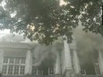 Smoke billowing from a hotel in Connaught Place, New Delhi.