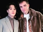 Jimin posed with Robert Pattinson and David Beckham in Paris. Jimin posed with Robert Pattinson and David Beckham in Paris.