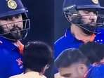 Rohit Sharma gets nearly knocked down by a security gaurd. Rohit Sharma gets nearly knocked down by a security gaurd.