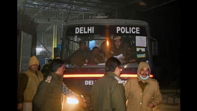 A Delhi Police van carrying the suspects. (ANI) A Delhi Police van carrying the suspects. (ANI)
