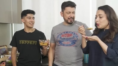 Madhuri Dixit in a new video with husband Dr Shriram Nene and son Arin. Madhuri Dixit in a new video with husband Dr Shriram Nene and son Arin.
