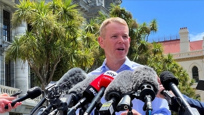 Chris Hipkins speaks to members of the media, after being confirmed as the only nomination to replace Jacinda Ardern as leader of the Labour Party, outside New Zealand's parliament in Wellington, New Zealand January 21 2023. (Reuters)