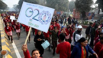 Noida, India- January 21, 2023: Noida resident along with school students participate in "Run for G-20" event organized by Noida authority, Sector 21A.Over 5,000 people participated in the 'Run for G-20' walk organized in Gautam Budh Nagar on Saturday at Noida Stadium in Sector 21A. Participation included school children, residents as well as top administrative and police officials like Noida and Greater Noida, in Noida, India, on Saturday, January 21, 2023. (Photo by Sunil Ghosh / Hindustan Times) To go with Ashni’s story Noida, India- January 21, 2023: Noida resident along with school students participate in "Run for G-20" event organized by Noida authority, Sector 21A.Over 5,000 people participated in the 'Run for G-20' walk organized in Gautam Budh Nagar on Saturday at Noida Stadium in Sector 21A. Participation included school children, residents as well as top administrative and police officials like Noida and Greater Noida, in Noida, India, on Saturday, January 21, 2023. (Photo by Sunil Ghosh / Hindustan Times) To go with Ashni’s story