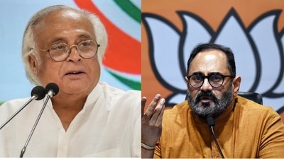 Congress leader Jairam Ramesh (PTI) and Union minister for state for information and technology Rajeev Chandrasekhar. Congress leader Jairam Ramesh (PTI) and Union minister for state for information and technology Rajeev Chandrasekhar.