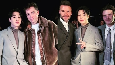 Jimin posed with Robert Pattinson and David Beckham in Paris. Jimin posed with Robert Pattinson and David Beckham in Paris.