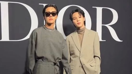 BTS Army goes crazy as Jimin, J-Hope twin in stunning grey Dior outfits and reunite at Paris Fashion Week (Photo by tracklist on Twitter)