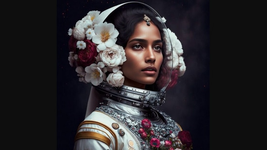 The image shows an astronaut as a bride that an artist created using AI.(Instagram/@jayeshsachdev)