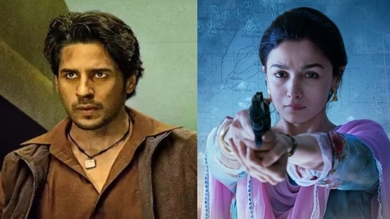 Sidharth Malhotra in Mission Majnu; Alia Bhatt in a still from Raazi.