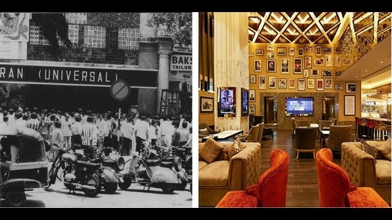 Then and now: The Odeon cinema hall in Delhi; PVR Icon, Mumbai. (HT Archives)