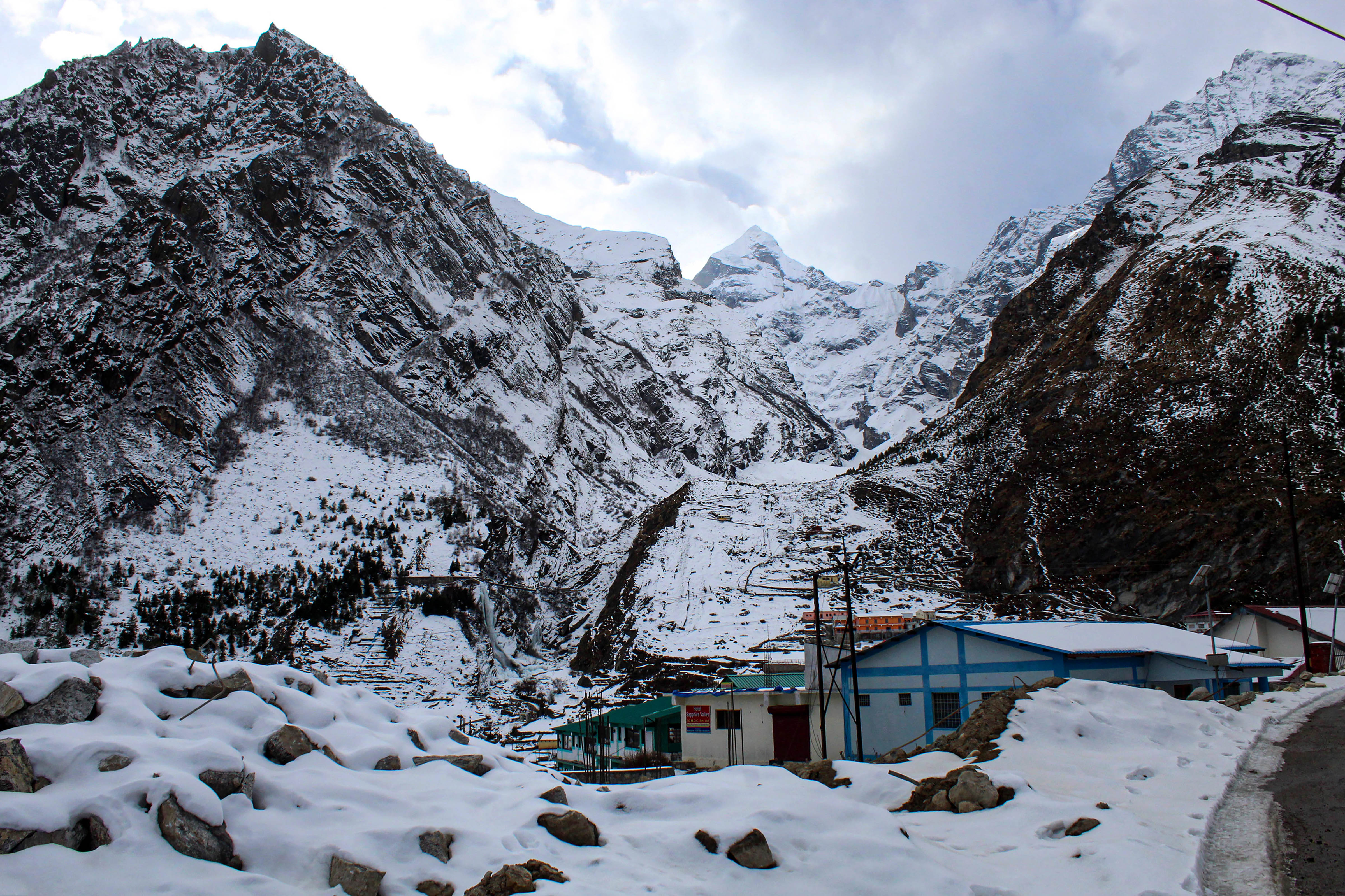 Snow-covered Neelkanth peak and other mountains near Badrinath in Uttarakhand. (PTI Photo)