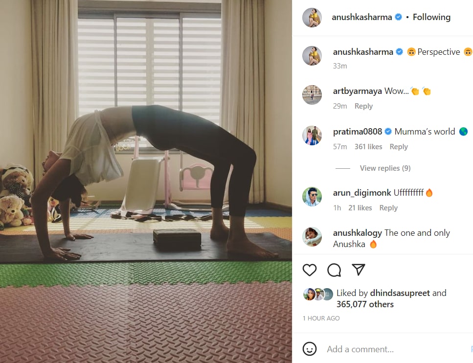 Anushka Sharma shared a photo of her doing yoga at home.